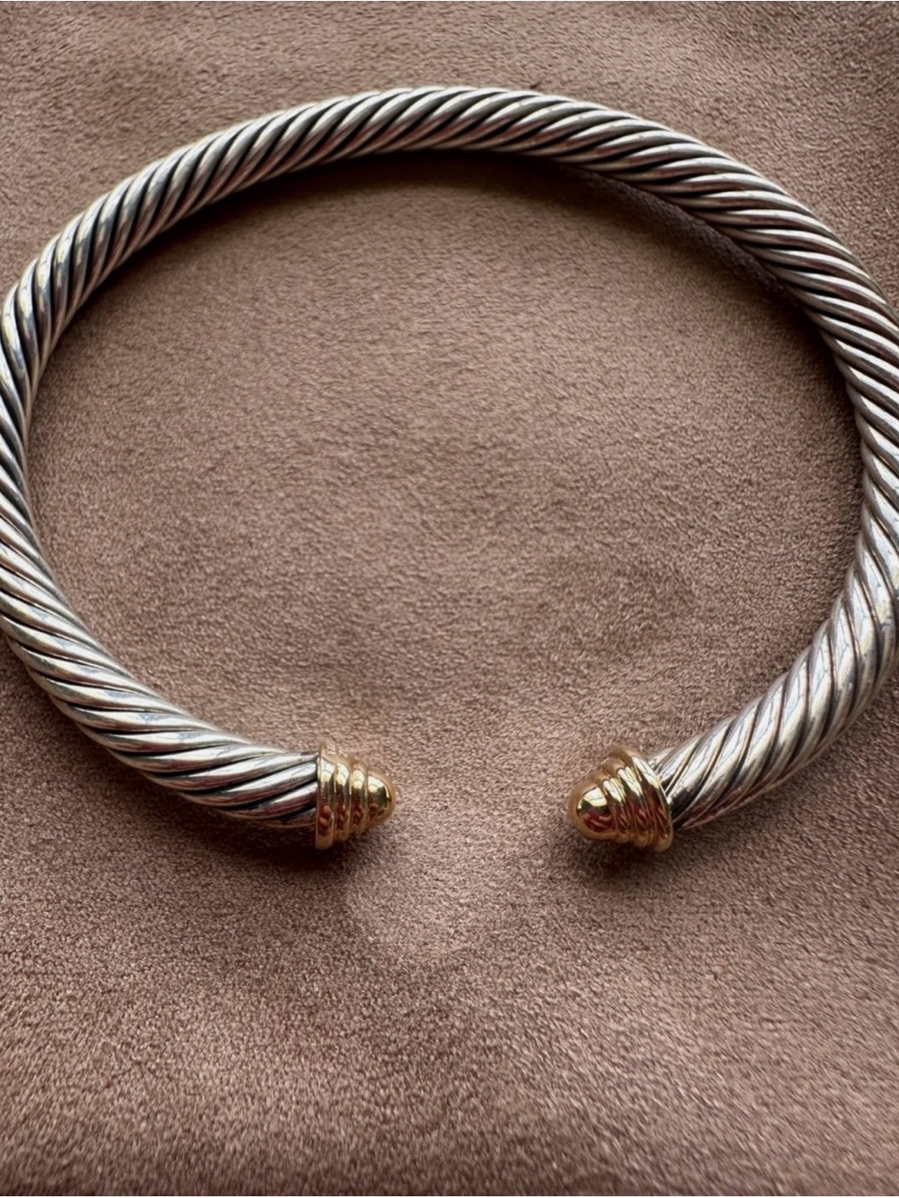 David Yurman Cable Classics 5mm Bracelet Medium 925 Sterling Silver 14K Gold - Picture 2 of 5
